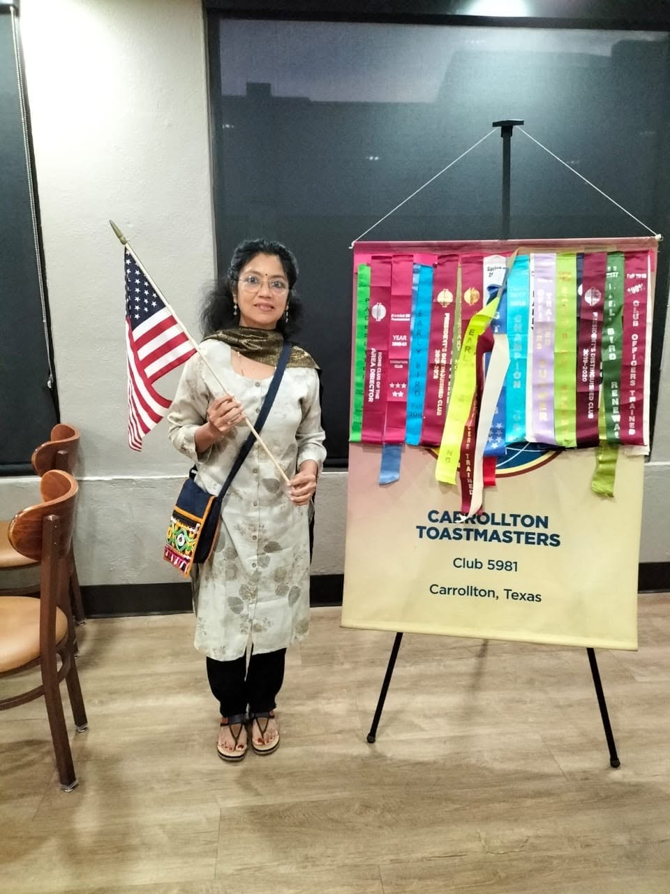 Jayanthi Sundar - Best Table Topics Speaker ribbon, Dallas 2023